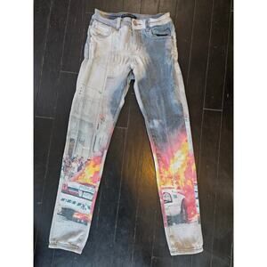 Embellish Movement Denim Fullprint Exploded Car Pants Men's Size 28x30
